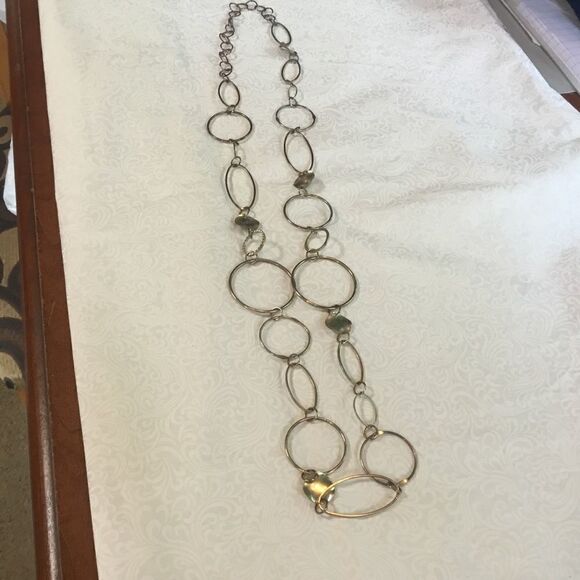 Brass Tone Circles & Ovals Necklace - Picture 2 of 4